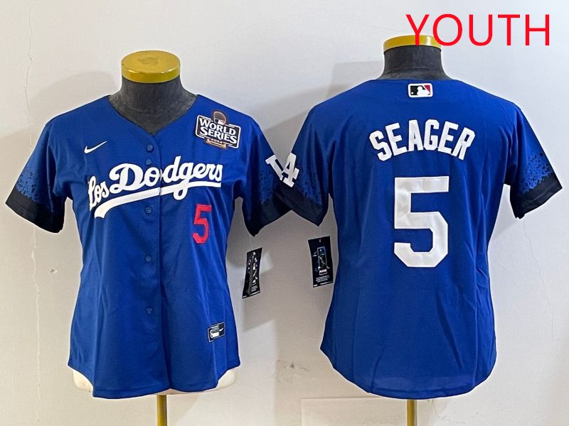 Youth Los Angeles Dodgers 5 Seager Blue City Edition 2025 Nike MLB Jersey style 5